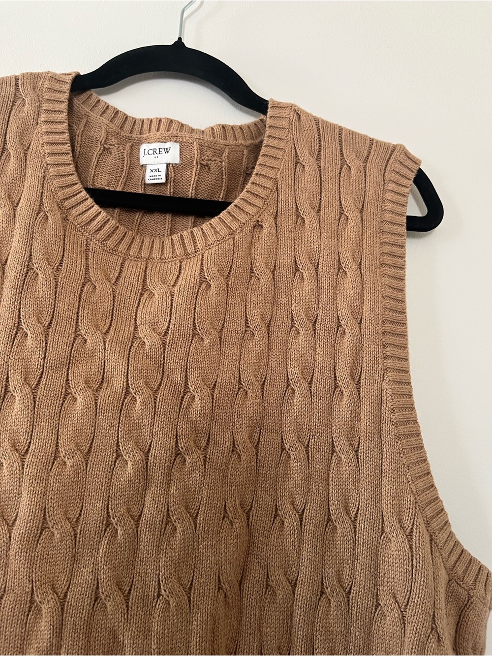 J Crew Mens XXL Brown Cable Knit Sweater Vest 100% Cotton Preppy Equestrian - Picture 3 of 6